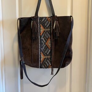 Idyllwind Brown and Black Tote Bag with Geometric Panel